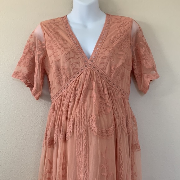 Pinkblush Pink Lace Overlay V Neck Maternity Maxi Dress - Picture 6 of 15